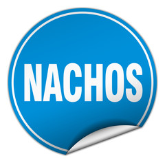 nachos round blue sticker isolated on white