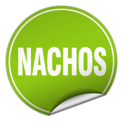nachos round green sticker isolated on white