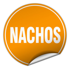 nachos round orange sticker isolated on white