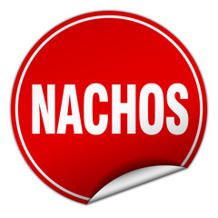 nachos round red sticker isolated on white