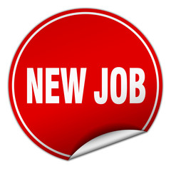 new job round red sticker isolated on white