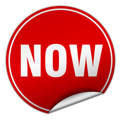 now round red sticker isolated on white