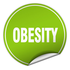 obesity round green sticker isolated on white