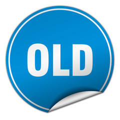 old round blue sticker isolated on white