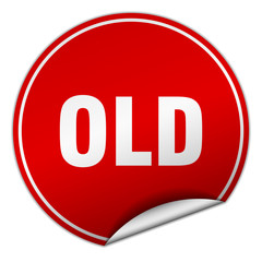old round red sticker isolated on white