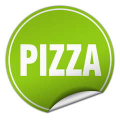 pizza round green sticker isolated on white