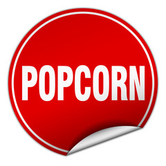popcorn round red sticker isolated on white