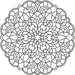 Abstract vector black round lace design in mono line style - man