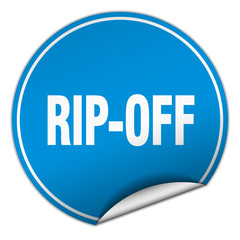 rip-off round blue sticker isolated on white