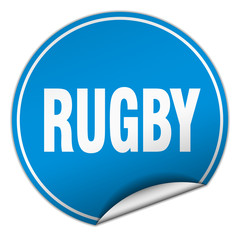 rugby round blue sticker isolated on white