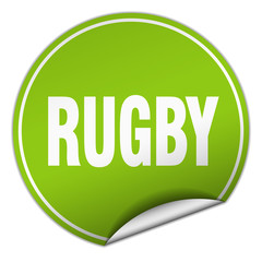rugby round green sticker isolated on white
