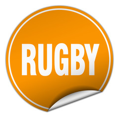 rugby round orange sticker isolated on white