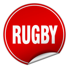 rugby round red sticker isolated on white
