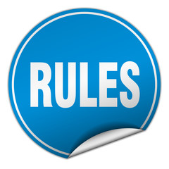 rules round blue sticker isolated on white