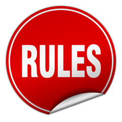 rules round red sticker isolated on white