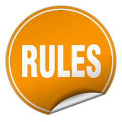 rules round orange sticker isolated on white