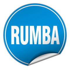 rumba round blue sticker isolated on white