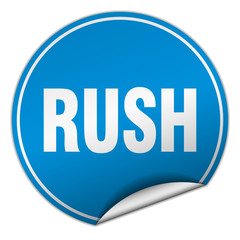 rush round blue sticker isolated on white