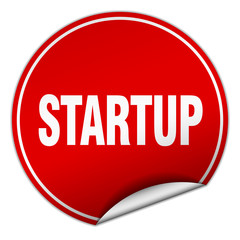 startup round red sticker isolated on white
