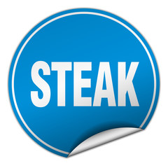 steak round blue sticker isolated on white