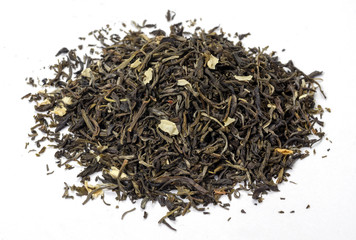 Tea with petals of Jasmine on a white background