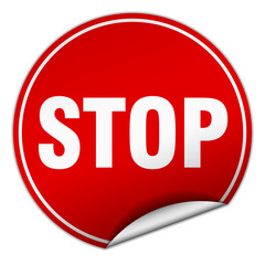 stop round red sticker isolated on white