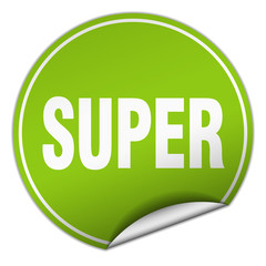 super round green sticker isolated on white