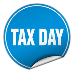 tax day round blue sticker isolated on white
