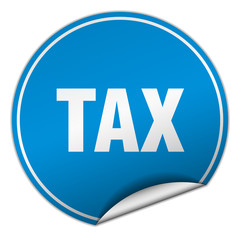 tax round blue sticker isolated on white