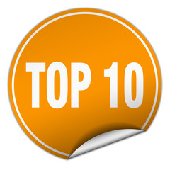 top 10 round orange sticker isolated on white
