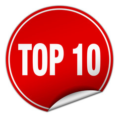 top 10 round red sticker isolated on white