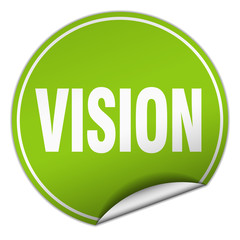 vision round green sticker isolated on white