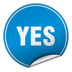 yes round blue sticker isolated on white