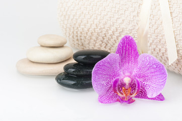 Fototapeta na wymiar Spa theme - stones and an Orchid flower