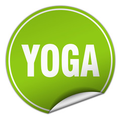 yoga round green sticker isolated on white