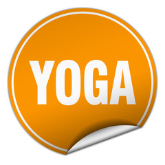 yoga round orange sticker isolated on white