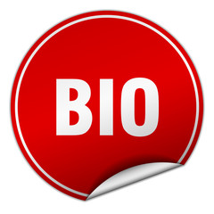 bio round red sticker isolated on white