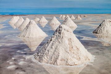Hills of salt - salt extraction area at the world's biggest salt plain Salar de Uyuni, Bolivia