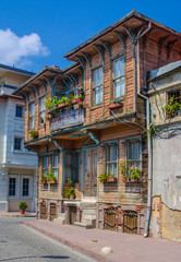  detail of a well maintained neighborhood of classical wooden houses in turkish capital istanbul...