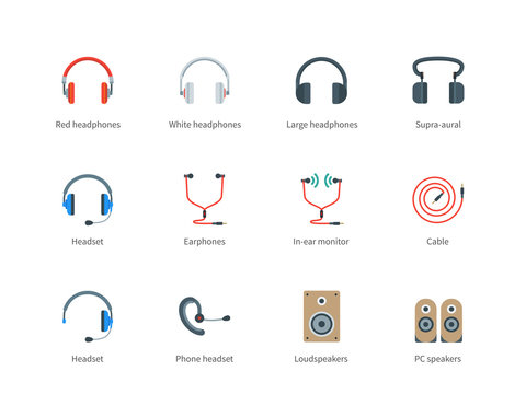 Headphones color icons on white background