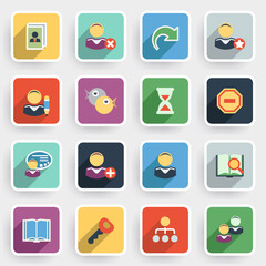 Users modern flat icons with color buttons on gray background.