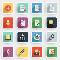 Document modern flat icons with color buttons on gray background