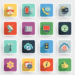Communication modern flat icons with color buttons