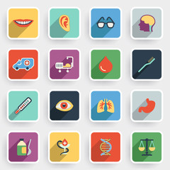 Medicine modern flat icons with color buttons on gray background