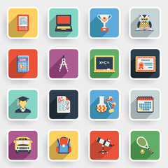 Education modern flat icons with color buttons on gray backgroun