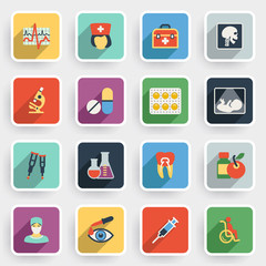 Medicine modern flat icons with color buttons on gray background