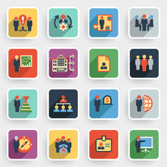 Business and management modern flat icons with color buttons