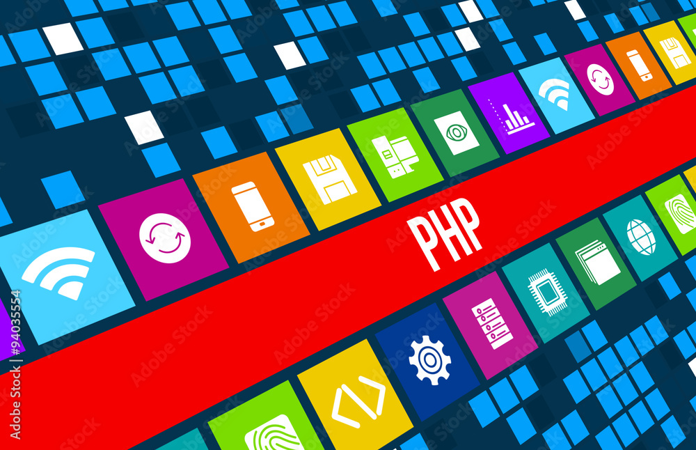 Wall mural php concept image with business icons and