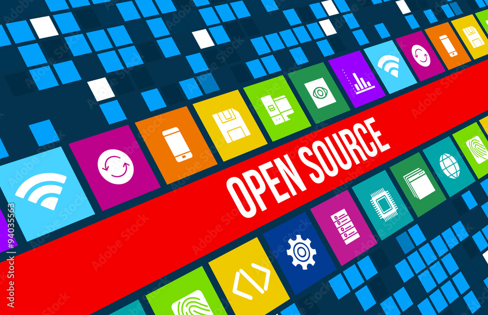 Wall mural open source concept image with business icons and