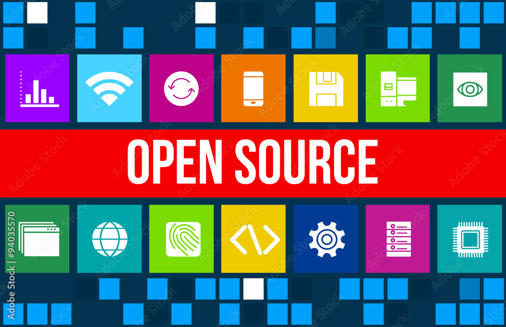 Wall mural open source concept image with business icons and